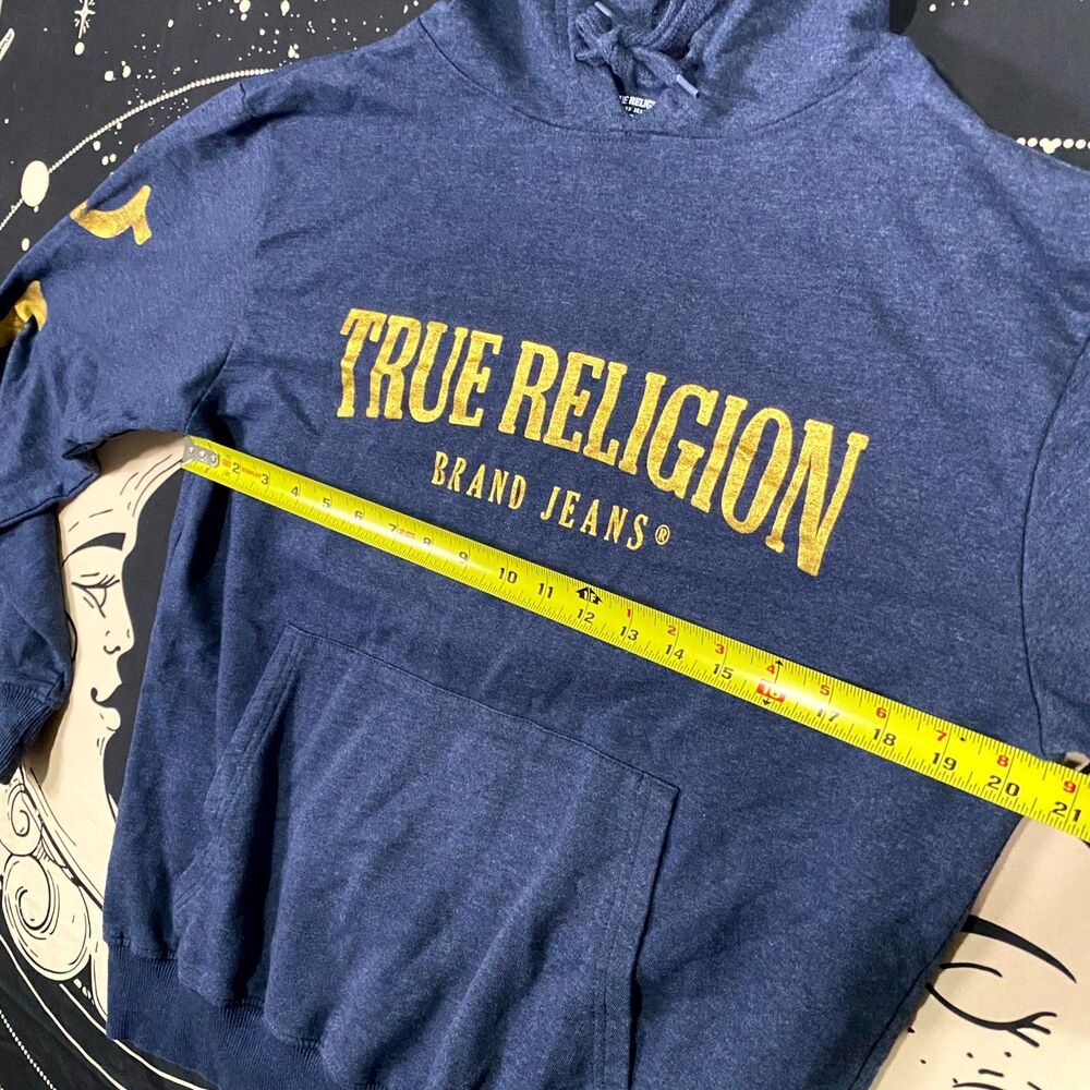 True Religion Hoodie Men's L Blue Cotton Graphic Print Loungewear Gym Training - Picture 5 of 6